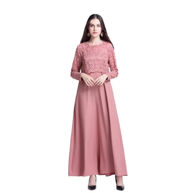 Muslim Wanita Jilbab Gaun Arab Indonesia Dubai Abaya Lengan Panjang Renda Gaun Jubah Wanita Kaftan Pesta Pakaian