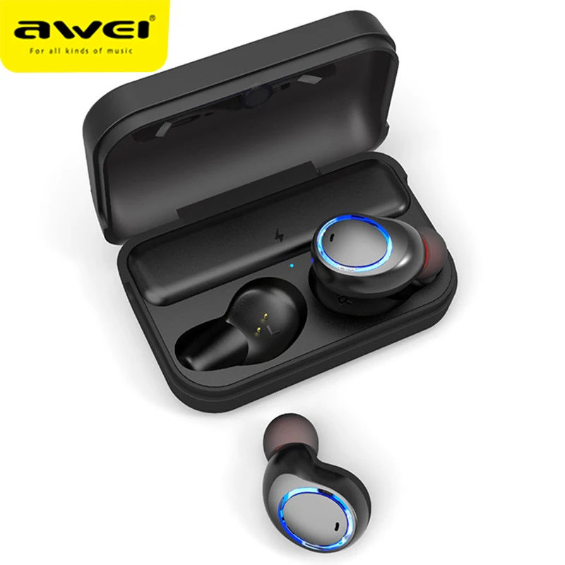 Awei T3 TWS беспроводные Bluetooth наушники, спортивные стерео наушники, наушники-вкладыши, наушники с микрофоном, гарнитура, чехол для зарядки