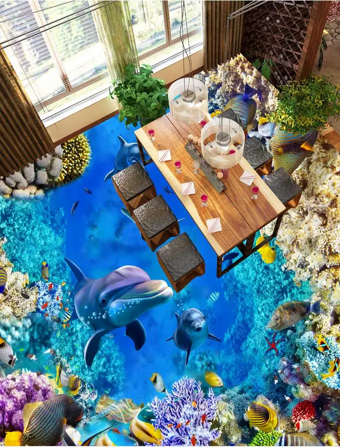 

3d напольное покрытие великолепный подводный мир Ванная комната Спальня 3D Пол ПВХ напольные обои 3d напольные обои