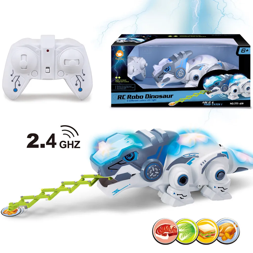 2 4G 4CH RC Роботизированная Игрушка динозавра с разноцветными светодиодными