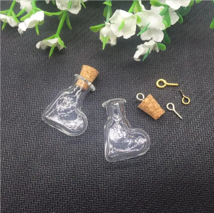 100sets/lot handmade Glass Hanging HEARTvial cork Lampwork pendant charm 2ml box tiny Perfume essential oil Bottle Findings | Украшения и