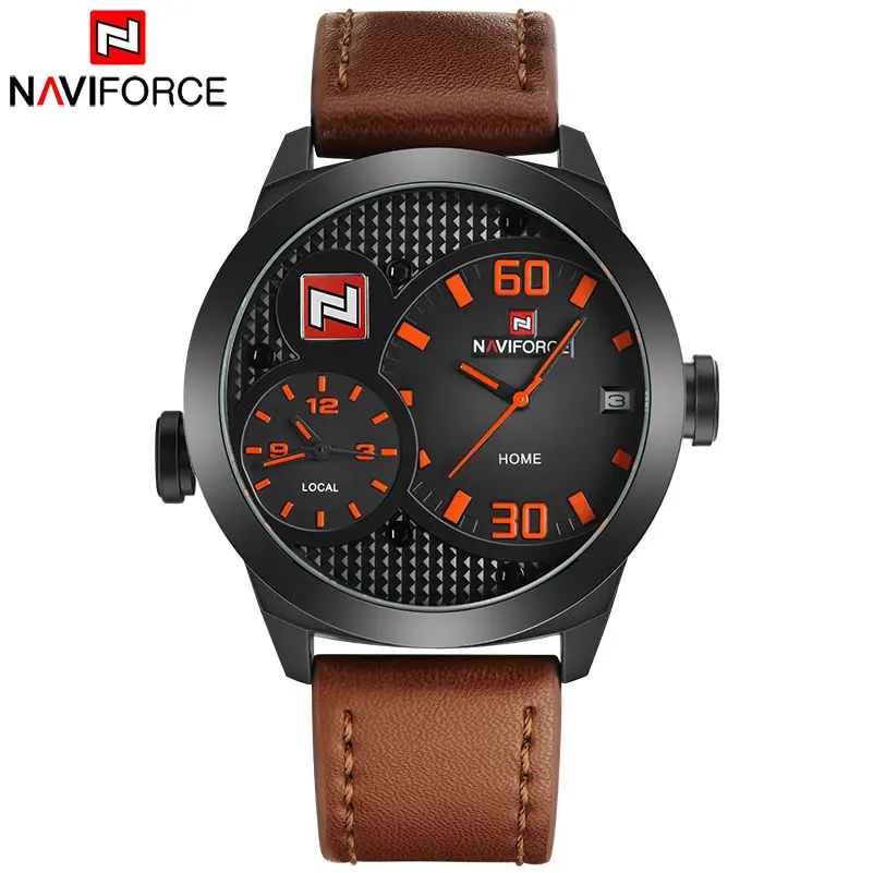 Naviforce Топ Китай бренд Для мужчин спортивные часы Dual Time Повседневные кожаный