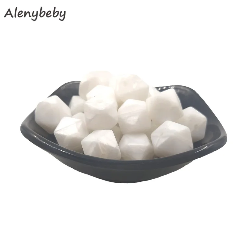 Pearl white 50 шт. 17 мм Силиконовые шестигранные шарики BPA Бесплатно Детские Прорезыватели для зубов Еда Класс силиконовый Прорезыватель Жевать Ожерелье игрушки Детские подарки для душа - Цвет: Pearl white