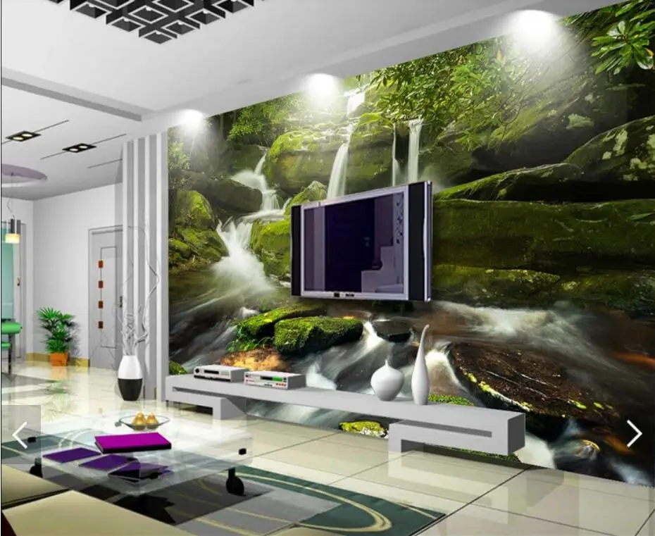 Фотообои с водопадом Nature Forest настенные бумажные обои s для стен 3 D спальни