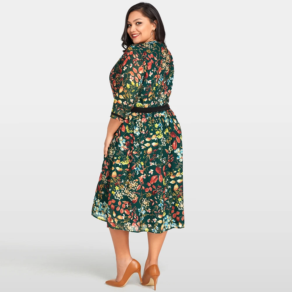 Женское шифоновое платье с цветочным принтом Romacci винтажное туника рукавами 3/4 v