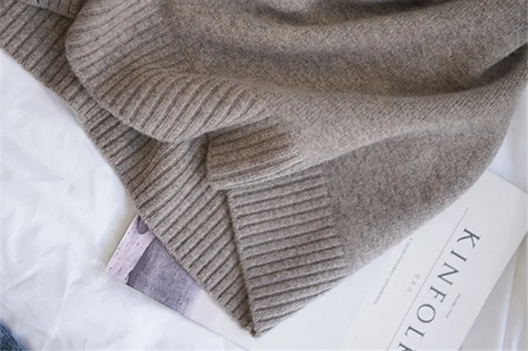100%cashmere thick knit women brief low Oneck loose long dress sweater solid color S-L