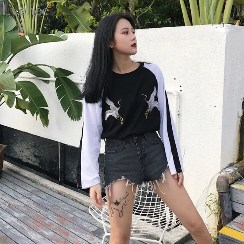 Женская футболка Lychee в стиле Харадзюку Повседневная Свободная рубашка с принтом