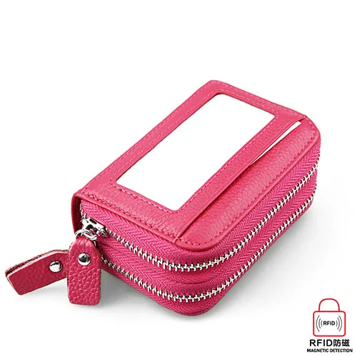 ROSE RED RFID из натуральной кожи кошелек для кредитных карт мужской кошелек Для женщин Для мужчин Бизнес с двойной молнией; короткие кожаные карты держатель Porte Carte - Цвет: ROSE RED