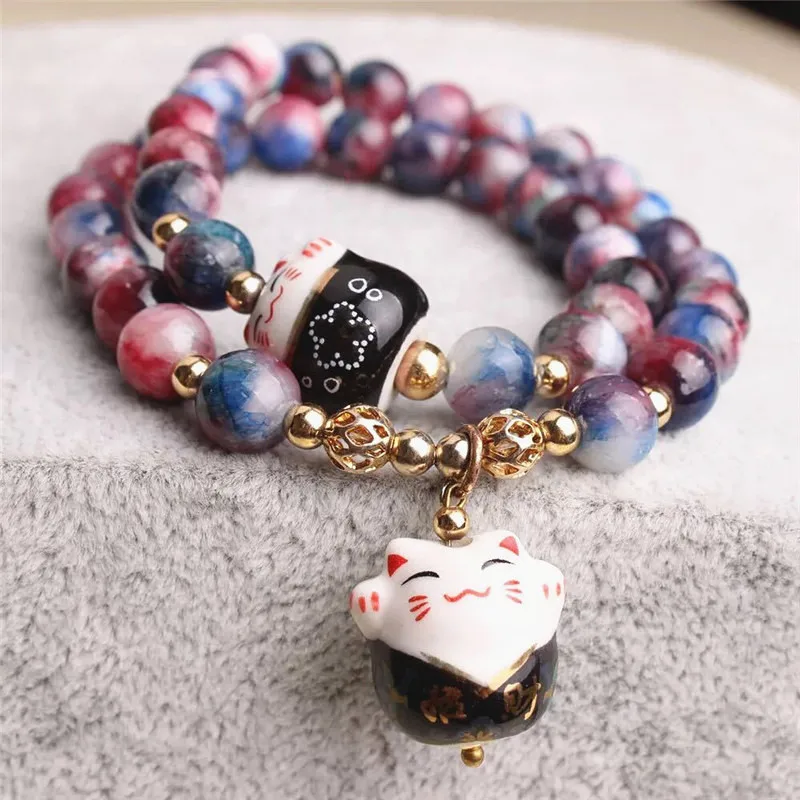 XIAO YOUNG Lucky Cat браслет из натурального камня двухслойные браслеты бисера для женщин