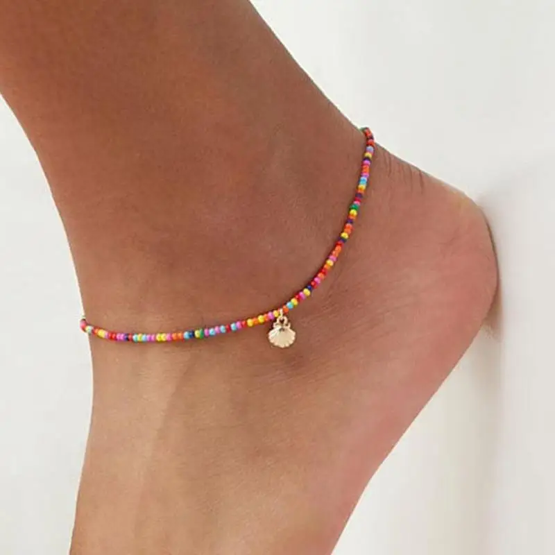 Богемский цветной браслет на ногу из бисера женский летний многоцветный лодыжке