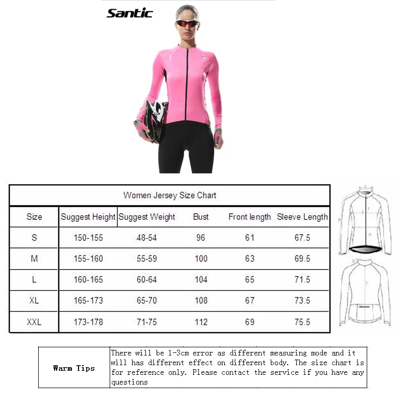 

Santic Women's Pink Cycling Shirt Long Sleeve Lady Lightweight Sport Riding Bicycle Bike Cycling Jersey Clothing