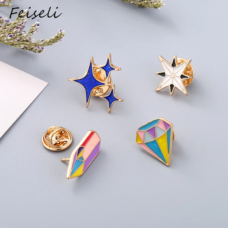 Feiseli Brand New Colorful Shiny Prismatic Pencil Shape Stars Brooch For Women Lovely Mini Metal Cartoon Corsage Gift | Украшения и