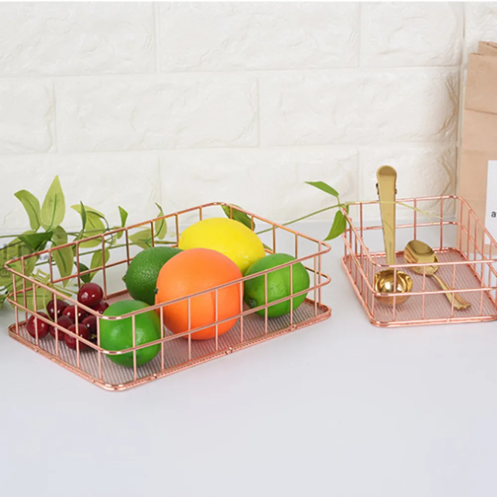 Металлическая корзина для хранения цвета розового золота C #2017 сетчатый ящик