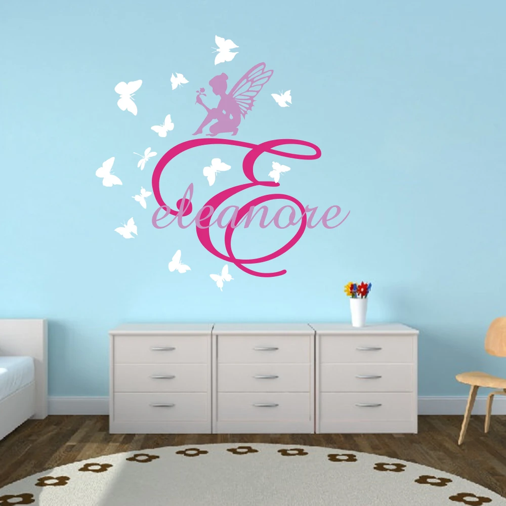 Custom Name Fairy Flower Butterfly Wall Decal Girl Room Kids Personalized Tale Nature Animal Sticker Vinyl | Дом и сад