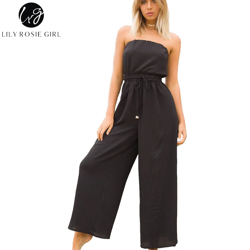 Lily Rosie Girl Sexy Off Shoulder Black Jumpsuits Women Backless Sashes Long Pants Playsuits Beach Party Casual Rompers Overalls | Женская
