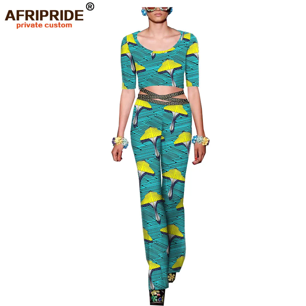 african ankara dashiki set for women AFRIPRIDE bazin richi half sleeves short top+full length pants with sashes A1826035 | Женская