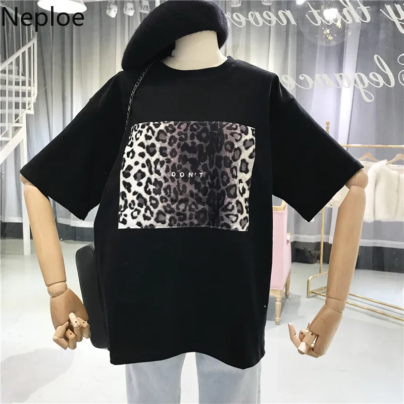 Neploe/женские футболки с леопардовым принтом и буквенным Новинка модные корейские