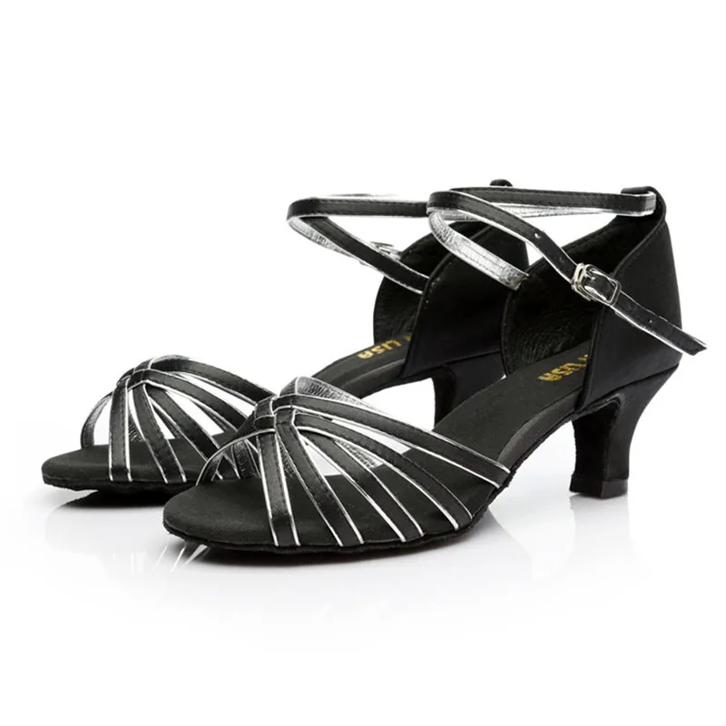 Black silver 02 Танцевальные туфли Sun Lisa 22 стильные Великолепные женские танцевальные туфли на высоком каблуке для танго сальсы бальных танцев туфли для латинских танцев S257H5 5 см каблук - Цвет: Black silver 02