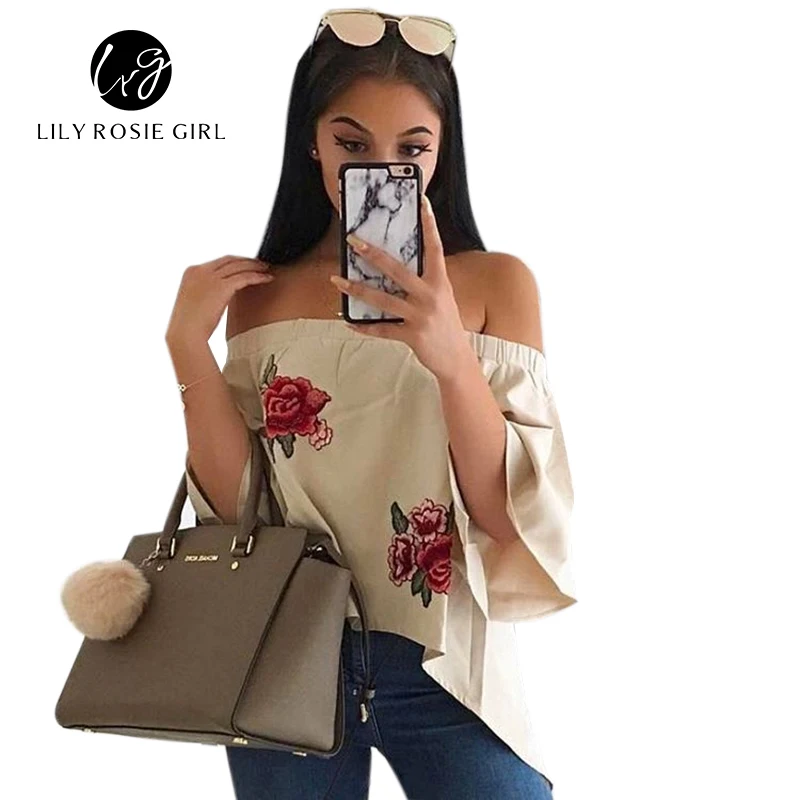 Вне плечо элегантный Бархатная мини юбка с вышивкой Топы Блузки женские летние