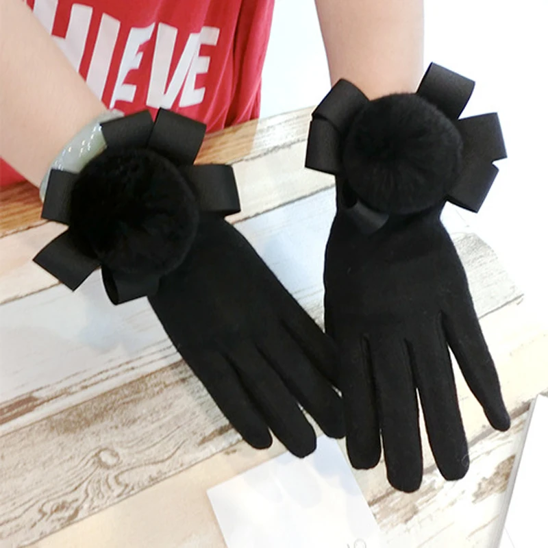 New Arrival Touch Screen Glove Cashmere Girl Sweet Cute Bowknot Warm Knitted Women Spring Winter Gloves Thick Mittens | Аксессуары для