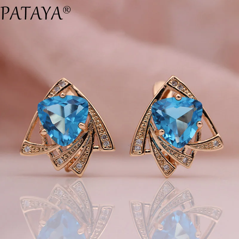 Новые синие треугольные серьги PATAYA 585 розовое золото разноцветные кубические