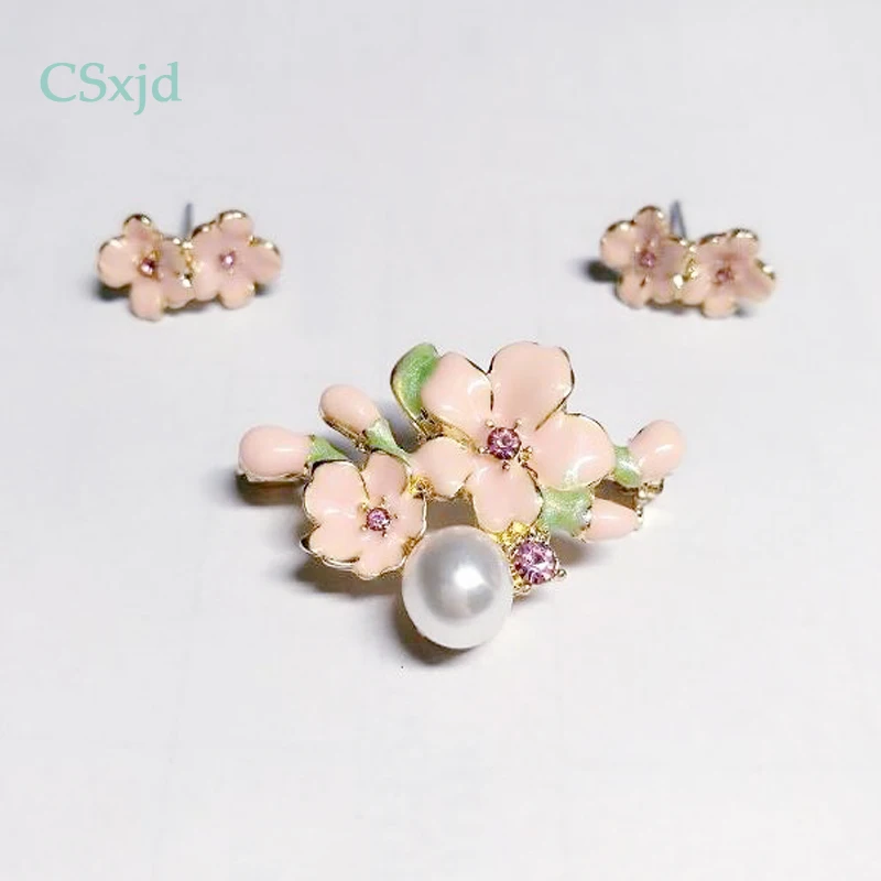 CSxjd Cute delicate enamel pink cherry flower brooch Imitation pearl corsage hats scarf pin accessories | Украшения и аксессуары
