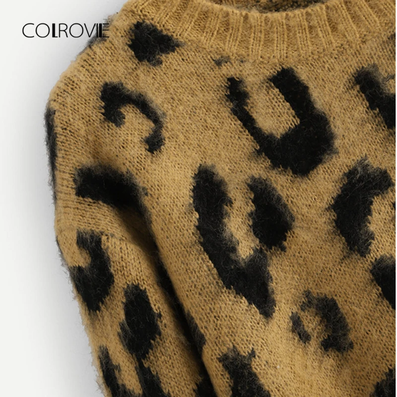 COLROVIE, Леопардовый принт, пушистый сексуальный свитер, женские топы, осень, Повседневный пуловер, зимний джемпер, элегантные женские свитера