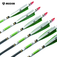61224pcs 85cm 2 green and 1 white arrows spine 500 carbon arrows od7 6mm id6 2mm turkey feather for hunting shooting