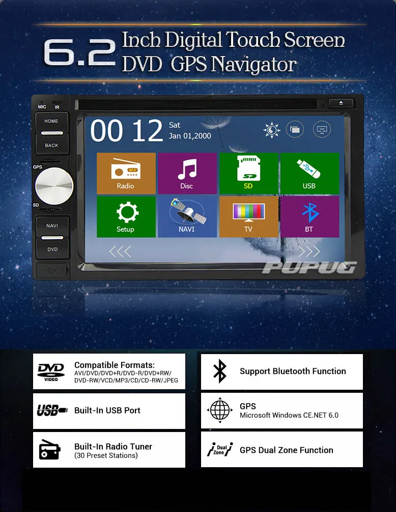 USB Видео Авторадио Авто DVD Плеер Навигации Аксессуары Стерео GPS Карта 6.2 "MP5 RDS