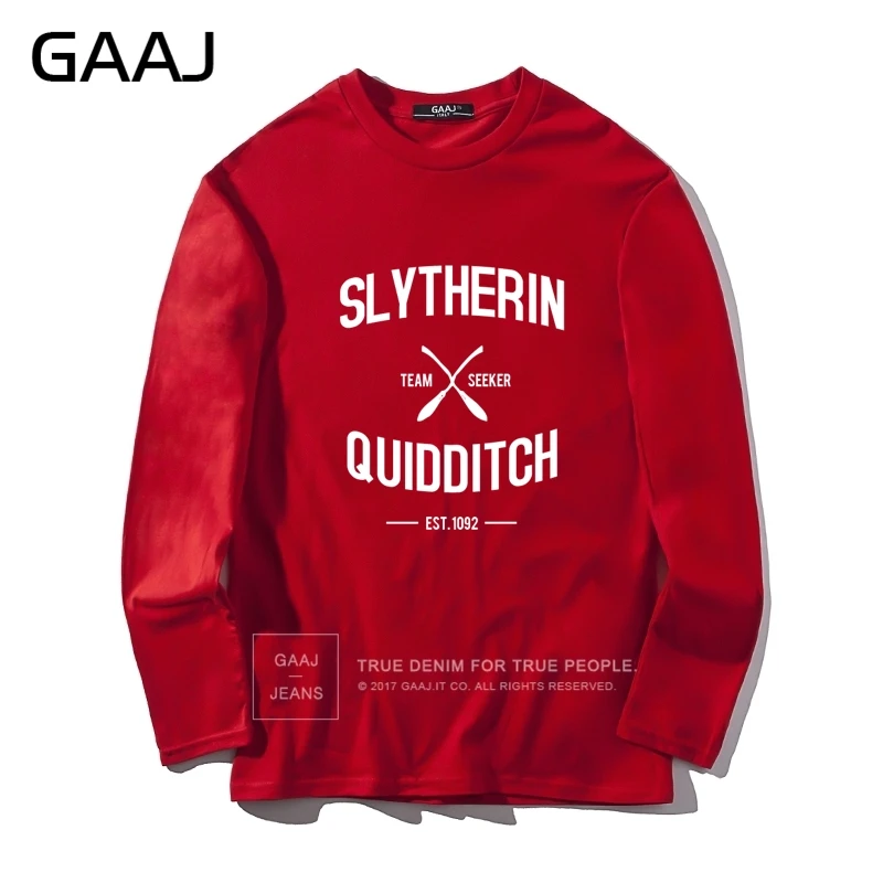 Мужская футболка с надписью GAAJ "Slytherin Quidditch Team", брендовая одежда с круглым вырезом для мужчин и женщин, унисекс, с длинным рукавом, в стиле хип-хоп, летняя