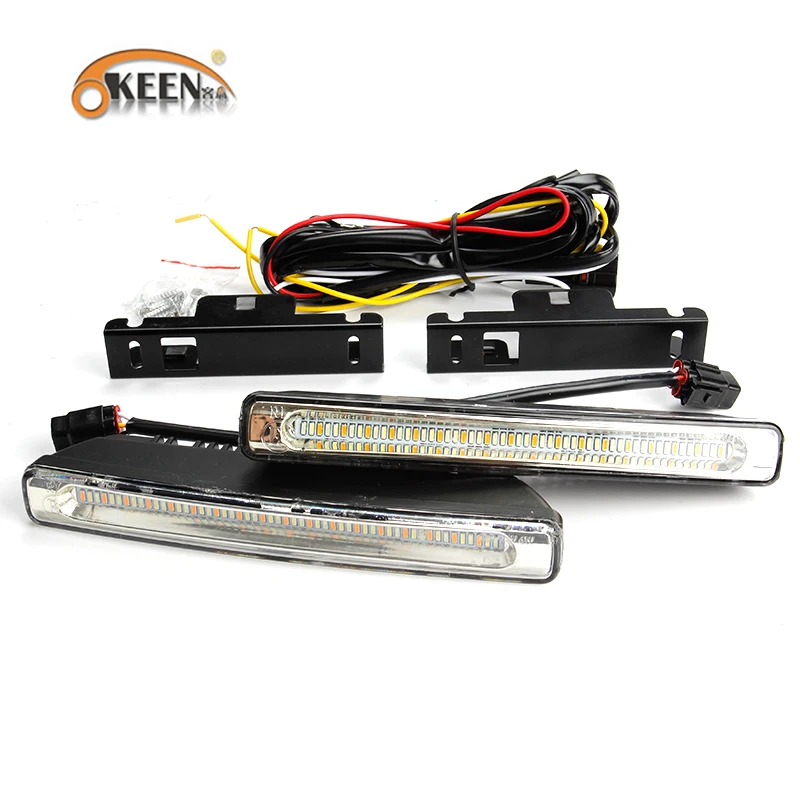 OKEEN 2pcs DRL Car LED Daytime Running Lights White Sequential Flowing Yellow Turn Signal Light Blue Fog Lamp 12V Driving |