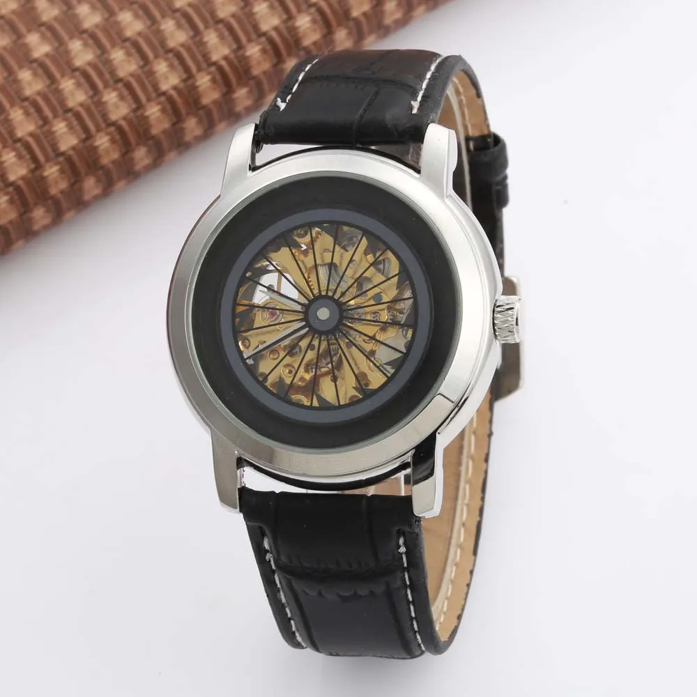 Мужские спортивные автоматические часы Goer креативные скелетоны с кожаным