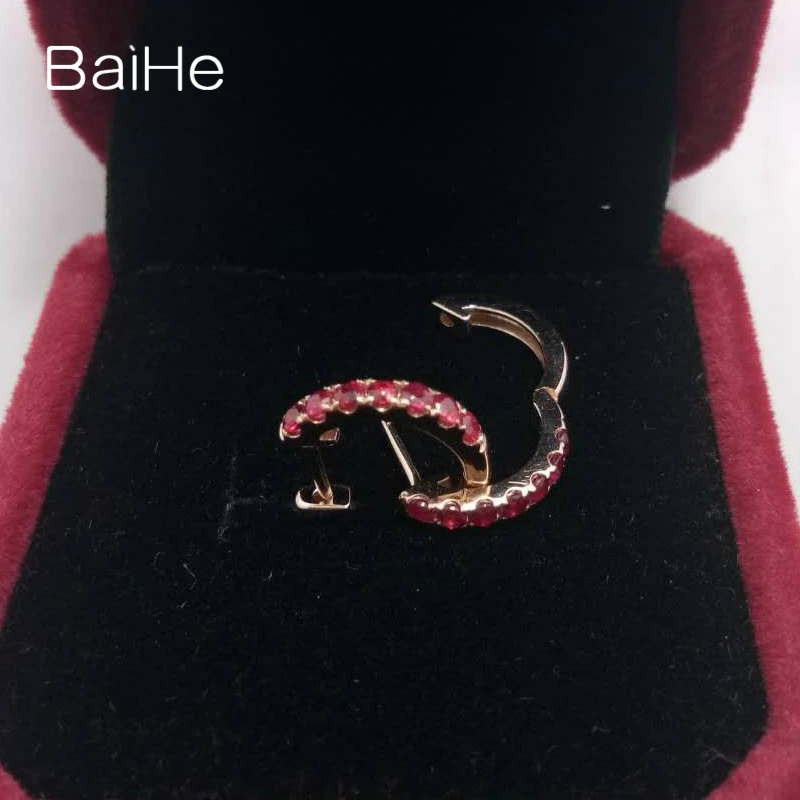 BAIHE Solid 14K розовое золото 0.50ct H/SI круглая огранка натуральный рубин Свадебные обручальные модные ювелирные изделия элегантный подарок серьги-гвоздики