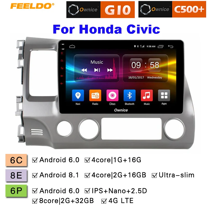 FEELDO 10 1 &quot2.5D Nano IPS экран Android 6 0 Octa Core/DDR3 2G/32G/4G LTE автомобильный медиаплеер для Honda Civic