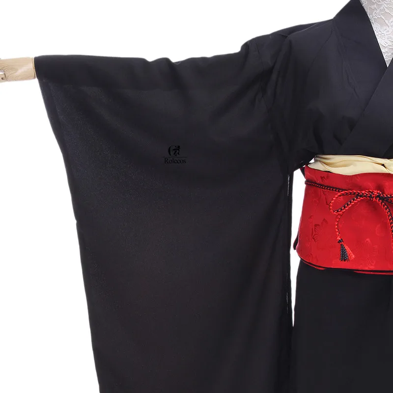 Японское кимоно для женщин традиционный черный юката костюмы косплея пояс Оби