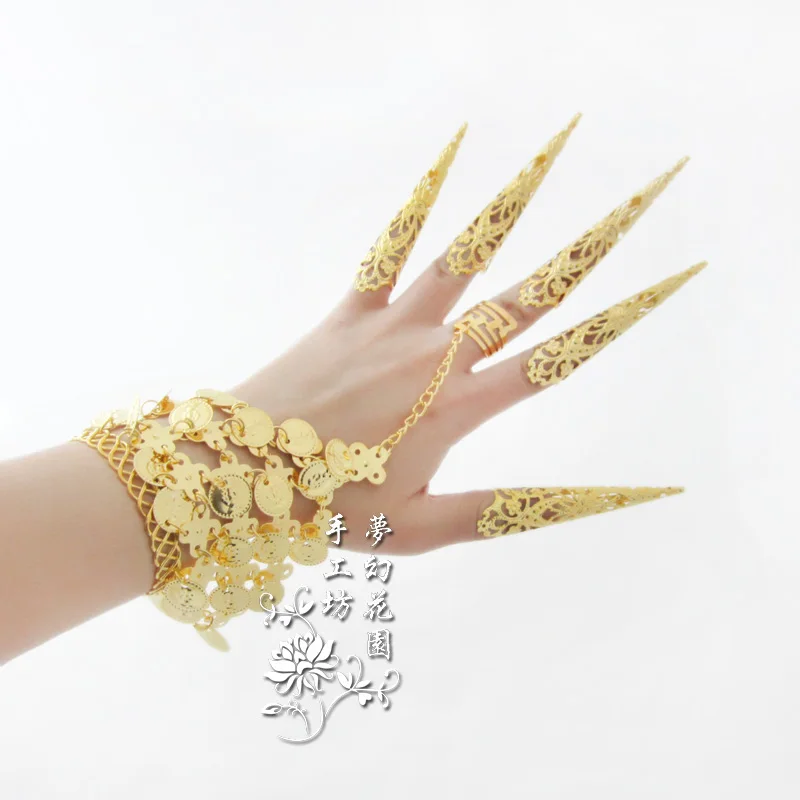 Одна пара длинных гвоздей фотокольцо реквизит Павлин индийский танц живота