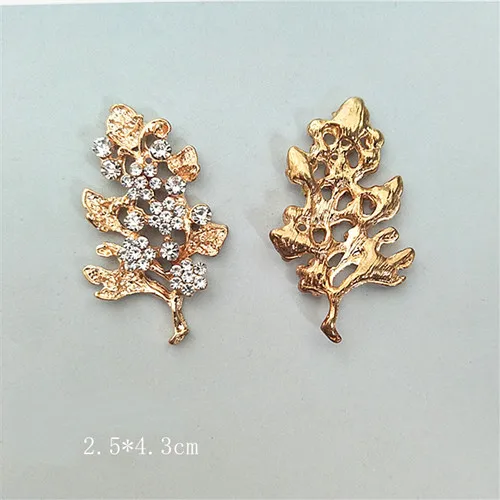 10 PCS 2.5cm*4.3cm Fashion Metal Alloy KC Gold Crystal Rhinestone Leaf Branch Connectors Charm DIY Jewelry Accessories | Украшения и