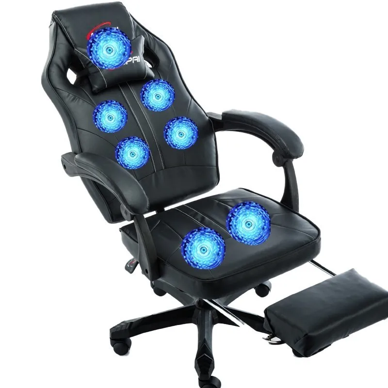 black footrest Высококачественное офисное кресло Poltrona Silla Gamer Esports 7 точечный массаж колесо Синтетическая кожа с подставкой для ног может лежать дома - Цвет: black footrest
