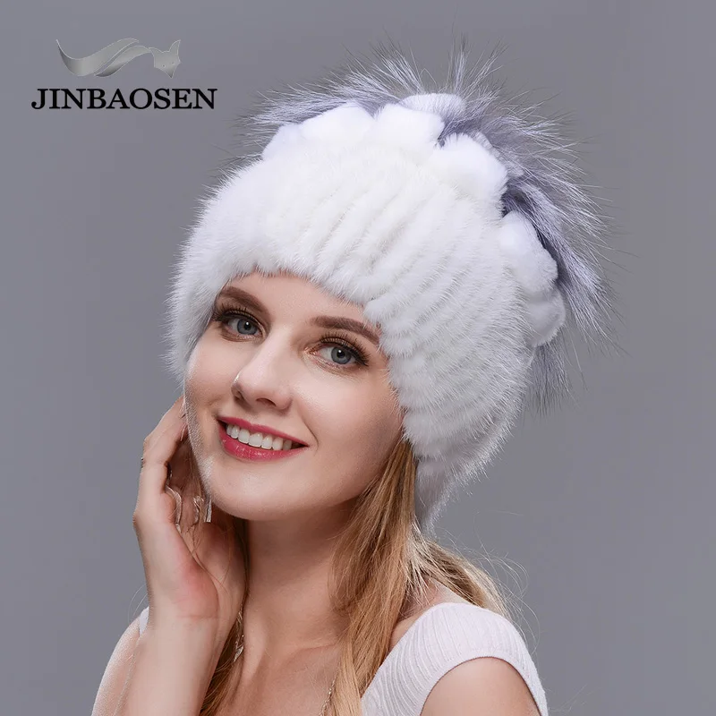 JINBAOSEN новая стильная меховая шапка черная Оптовая норковая с лисьим мехом зимняя