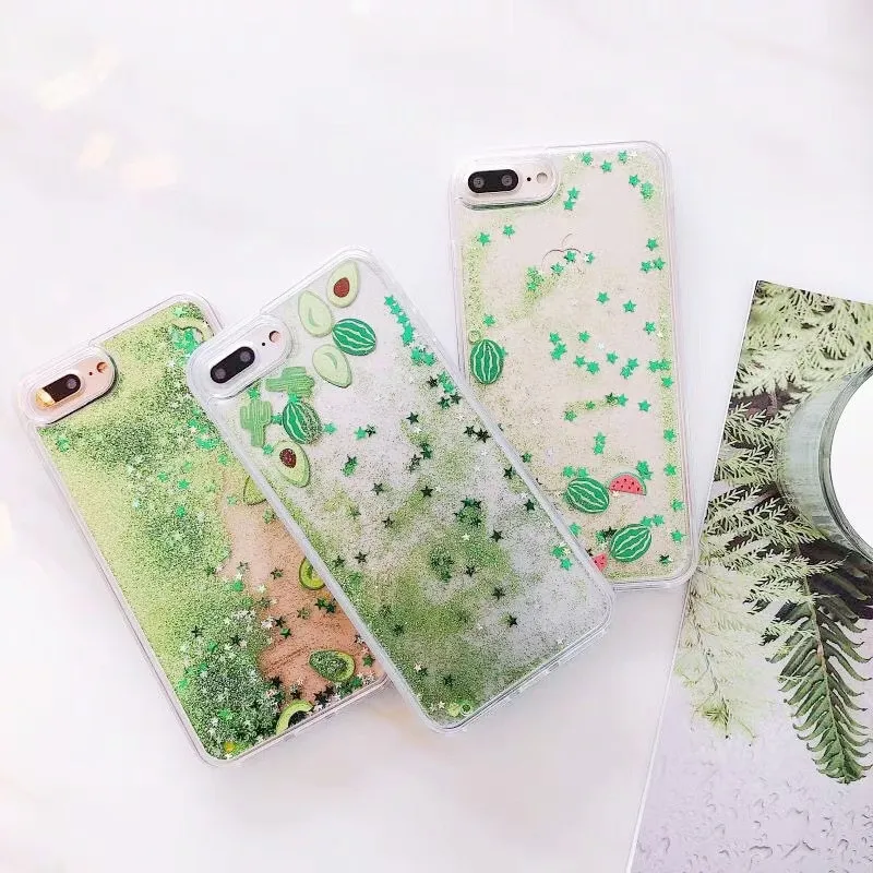Fashion Liquid Avocado Watermelon Cactus Phone Cases For iPhone 6 6s 7 8 Plus X XS XR XSMAX Dynamic Quicksand Back Cover Capa | Мобильные