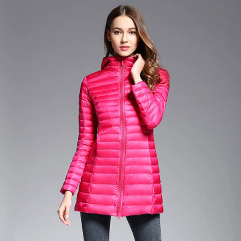 Пуховик женский ульсветильник на белом утином пуху зимняя длинная парка с