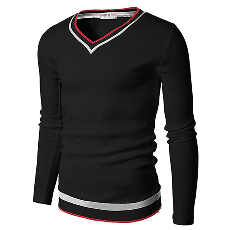 Брендовая мужская футболка новинка 2016 длинный рукав облегающая v-образный вырез