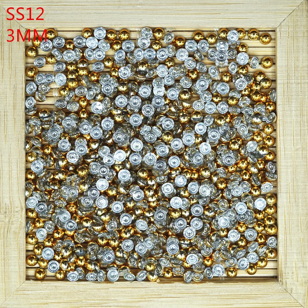 

5000 шт./пакет SS12 3,0 мм полусферическая Золотая смола AB сверло без горячей фиксации с плоской задней стороной Стразы для дизайна ногтей драгоц...