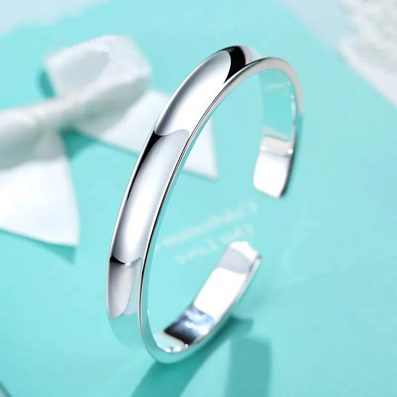 L&ampP New Fashion 999 pure Silver Bangle&ampBlacelets For Women Manual simple concave smooth opening Bracelet Free shipping | Украшения и