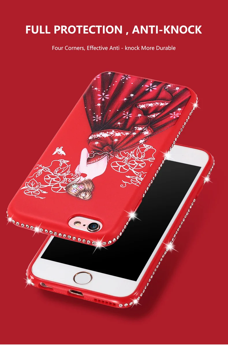 Case For apple iphone 5 5s 6 6s 7 8 Plus Fashion Crystal Diamond Sexy Dress Girl Painted Back Cover X Shell Capa |