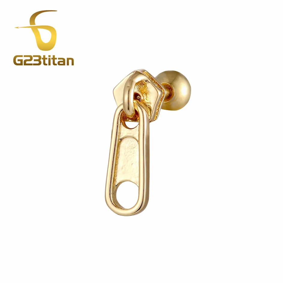 tragus earing G23titan Hot Zipper Ear Stud for Ear Helix Piercing Earrings Cartilage Lobe Earring Ring Rock Women Men Body Jewelry - Окраска металла: tragus earing
