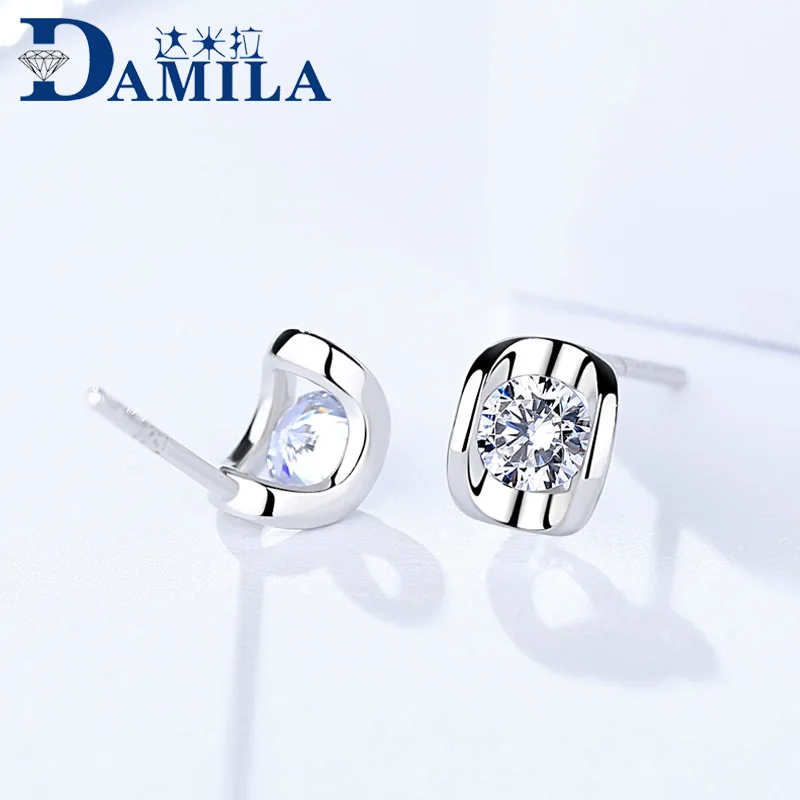 Женские серьги пусеты из серебра 925 пробы с кубическим цирконием|Серьги-гвоздики|