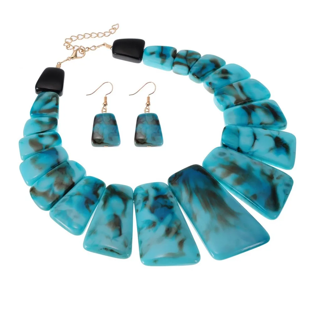 4 Colors Hot Sale JEROLLIN Jewelry Resin Necklace Earrings Sets Beaded Big Choker Women Gift collier | Украшения и аксессуары
