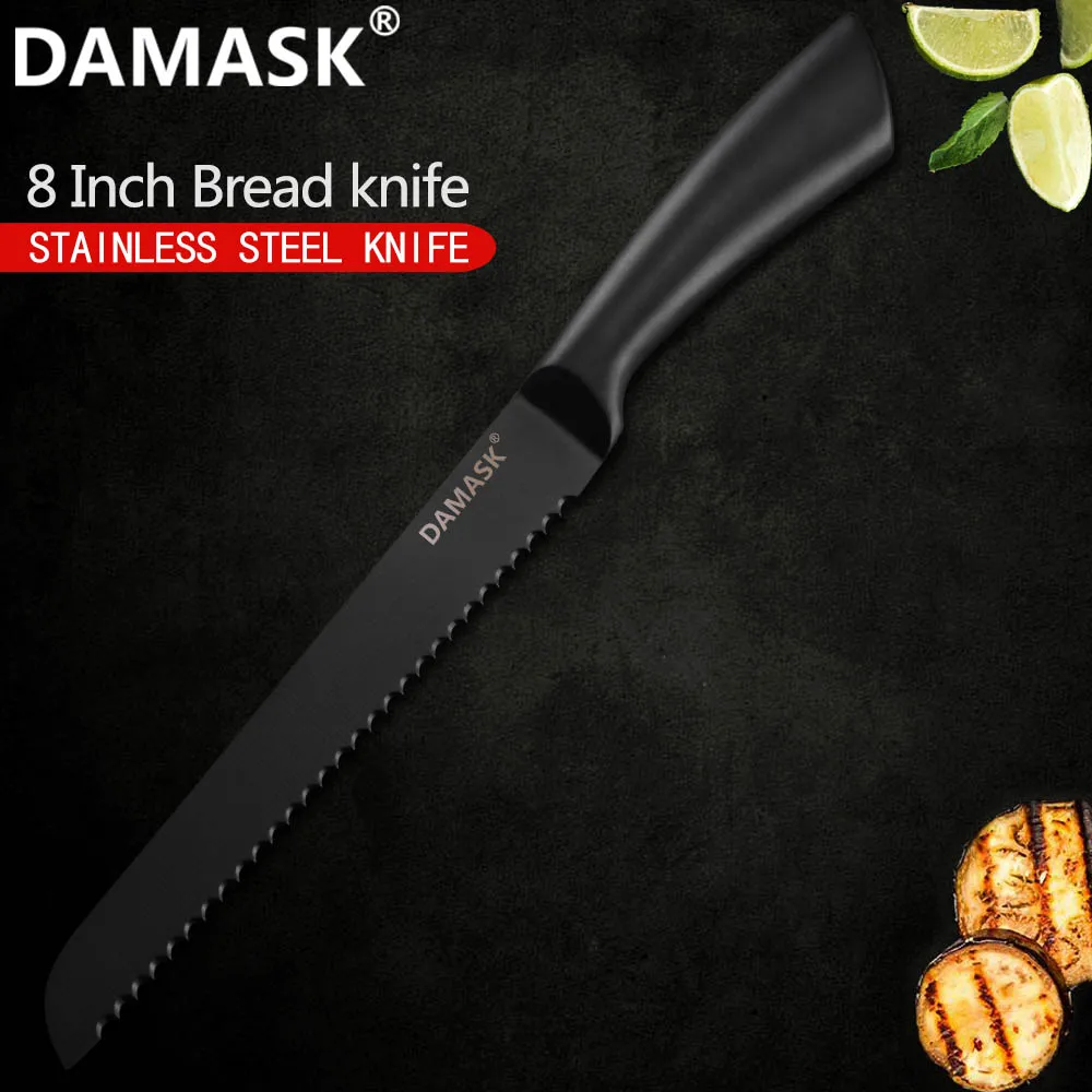 8 inch Bread DAMASK наборы кухонных ножей из нержавеющей стали с высокой твердостью 3Cr13Mov японские кухонные ножи для чистки мяса Кливер кухонные принадлежности - Цвет: 8 inch Bread