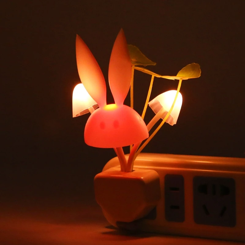 Smart Light Sensor Changeable Color Lamp Wall LED Mushroom Rabbit Night EU plug Home Bedroom Decoration | Освещение